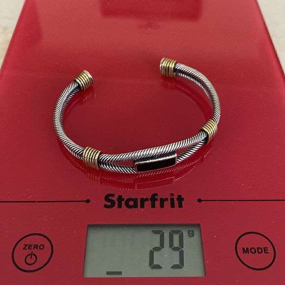 925 Sterling Silver, Brass & Black Enamel Unisex Cuff Bracelet 29g - Picture 10 of 10